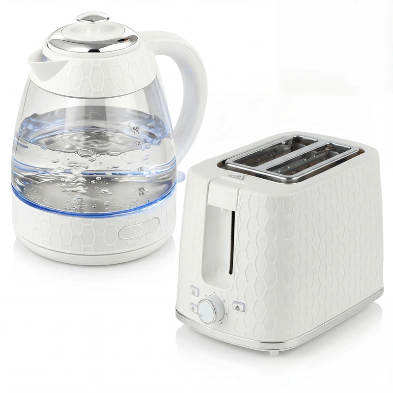 HOMCOM Kettle and Toaster Set, 1.7L 3000W Rapid Kettle with Limescale Filter, 2 Slice Toaster with 7 Browning Controls, Cream