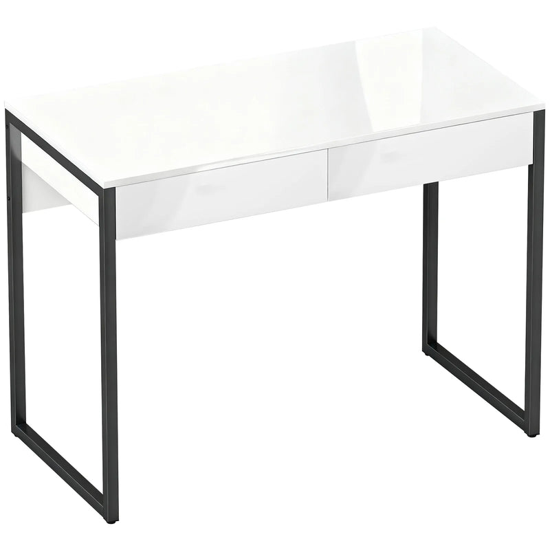 HOMCOM High Gloss Work Table, with Drawers - White
