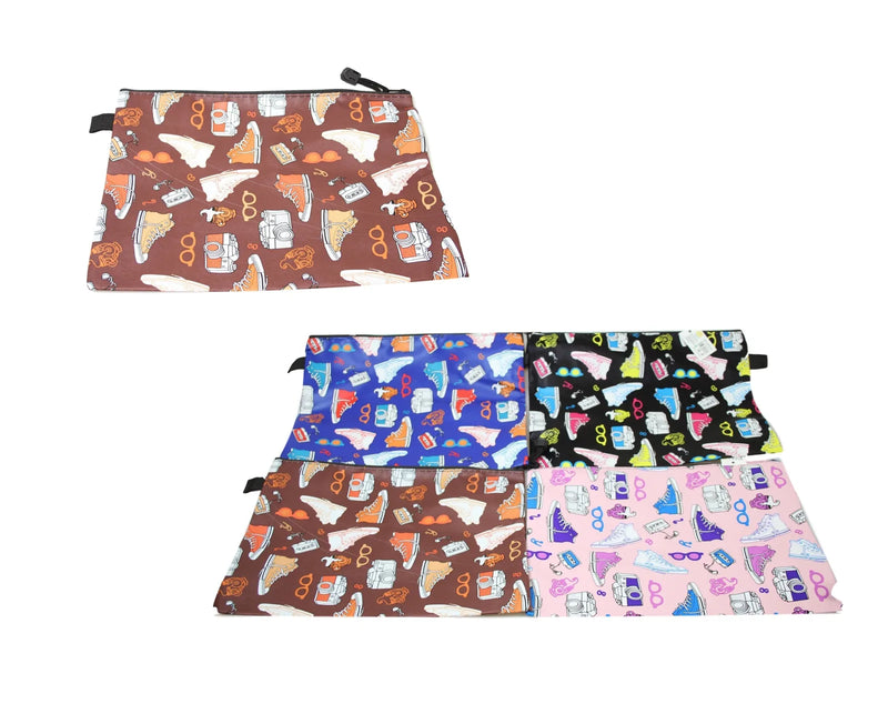 Fake Leather Pencil Case Shoe Print Assorted Colours