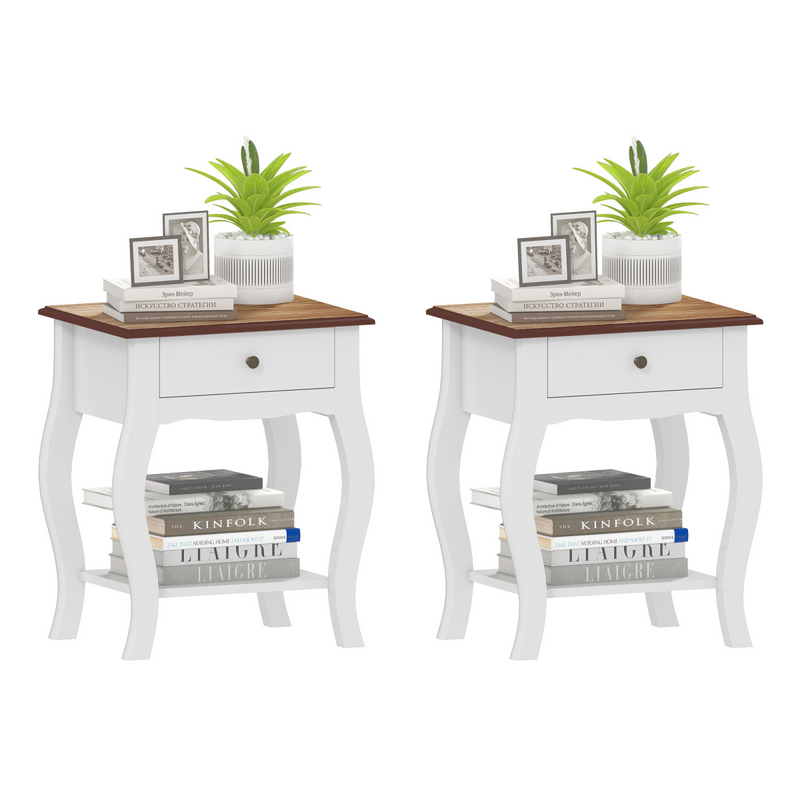 HOMCOM Bedside Tables Set of 2, Bedside Cabinets with Drawer, Shelf, White