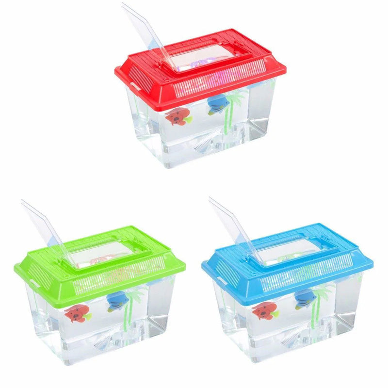 Plastic Aquarium Fish Insect Terrarium Tank With Carry Handle And Lid Assorted Colours