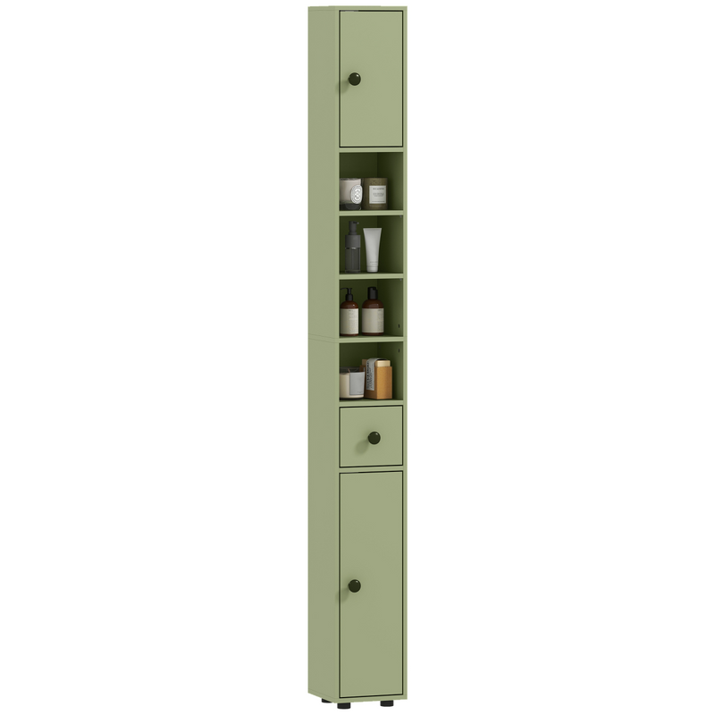 kleankin Slim Bathroom Cabinet, Toilet Roll Storage w/ Open Shelves, Green