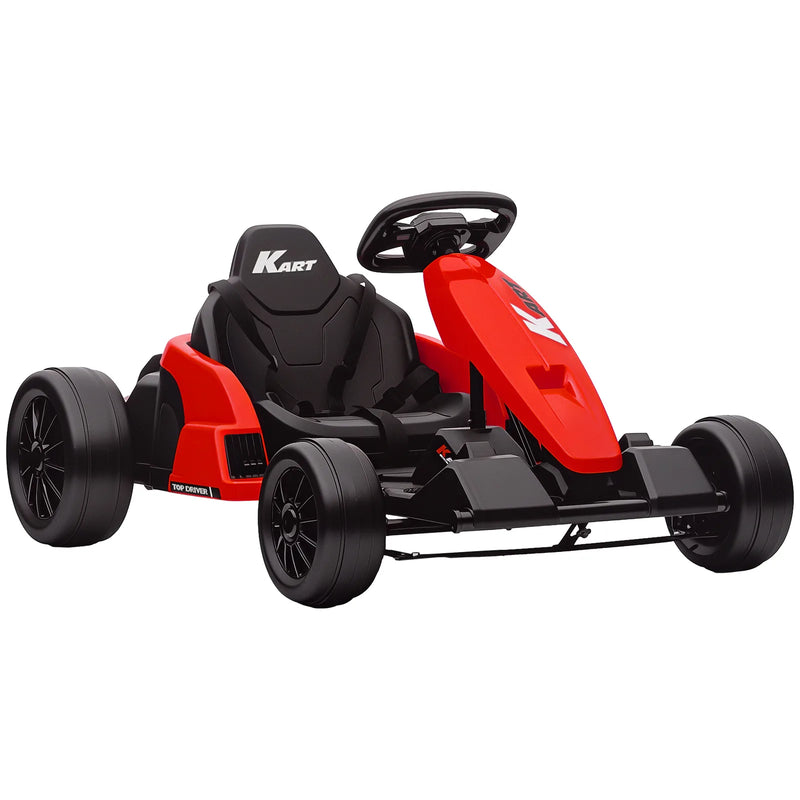 AIYAPLAY 24V Electric Go Kart, Drift Kart with Adjustable Seat, Slow Start, 5-Point Harness, Music, for 6-12 Years, Red