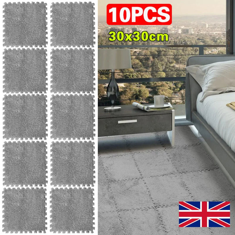 10X Interlocking Carpet Tiles Soft Fluffy Plush Floor Mat Tiles For Climbing UK