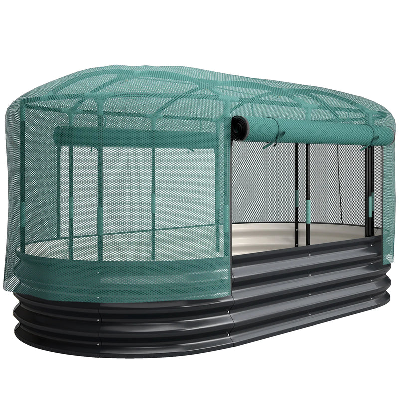 Outsunny Galvanised Raised Garden Bed Kit with Self Watering System and Mesh Cover, Garden Boxes, 6x3Ft, Dark Grey and Green