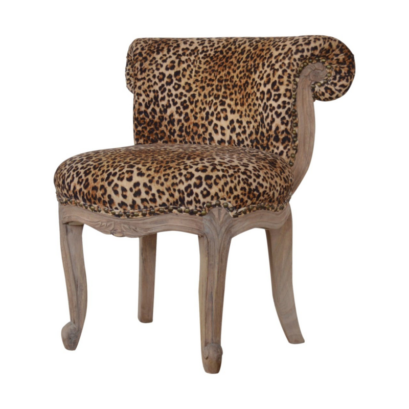 Artisan Furniture Solid Wood Leopard Print Studded Chair, Cotton Velvet