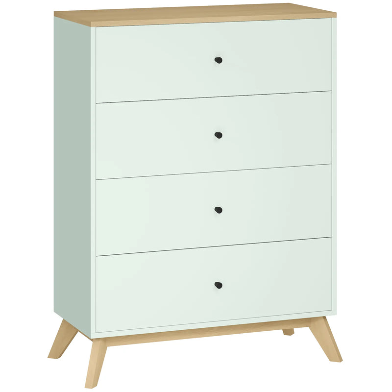 HOMCOM 4 Drawer Storage Cabinet, Chest of Drawers for Bedroom Living Room, Light Green and Oak