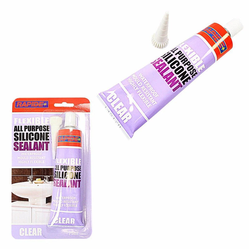 Rapide Clear Fle x ible All Purpose Silicone Sealant Waterproof Mould Resistant 75Ml