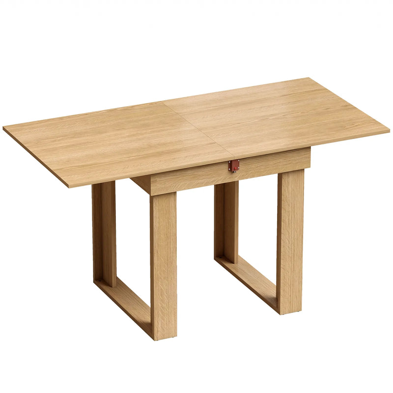 HOMCOM Folding Dining Table Under-Table Storage Extendable Kitchen Table Steel Rail Oak Effect