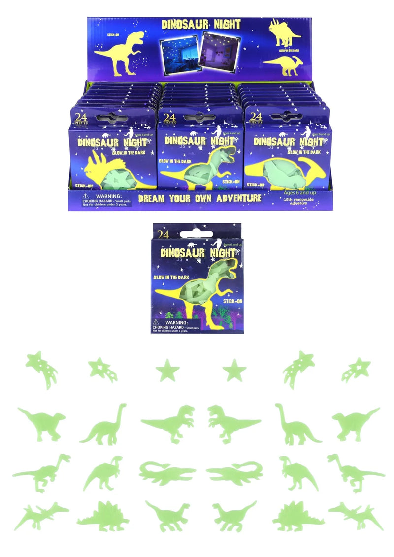 24 Pack Assorted Dinosaur Glow In The Dark Bedroom Stickers