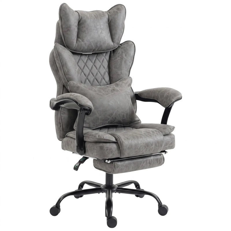 HOMCOM Executive Office Chair, Leathaire Big and Tall Office Chair 180 kg with Wide Seat, Reclining, Lumbar Support, Grey