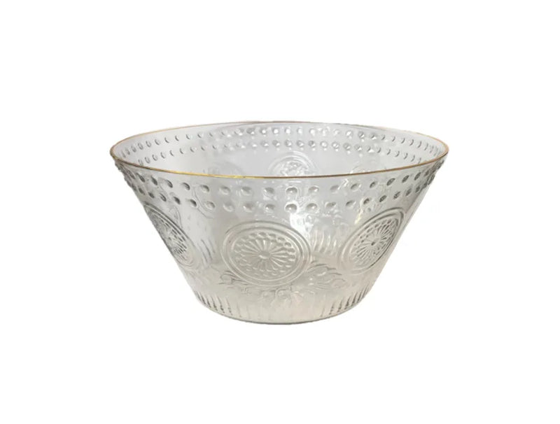 Transparent Plastic Patterned Fruit Bowl With Gold Rim
