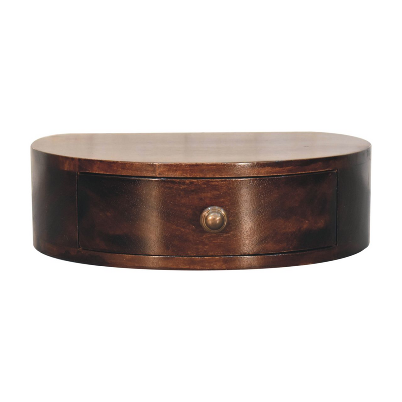 Artisan Furniture Solid Wood California Walnut Wall Mounted Rounded Bedside, Brown, 1 Drawer