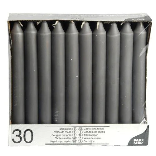 Table Candles 8" Pack Of 30 Grey