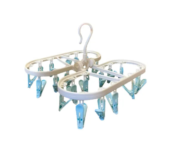Foldable Plastic Laundry Socks 24 Clothes Peg Hanger Assorted Colours