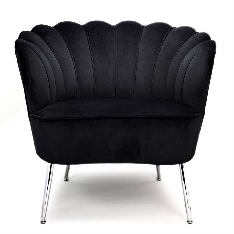 Black Scalloped Cocktail Chair with Chrome Legs