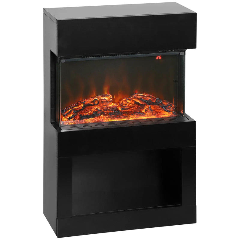HOMCOM 19" Electric Fireplace with Surround, 3D Flame Effect, 6 Colours & 3 Brightness Levels, 1000W/2000W Black Electric Fire and Mantel Reach up to 30? Space with Remote & Timer, 3 Sided View