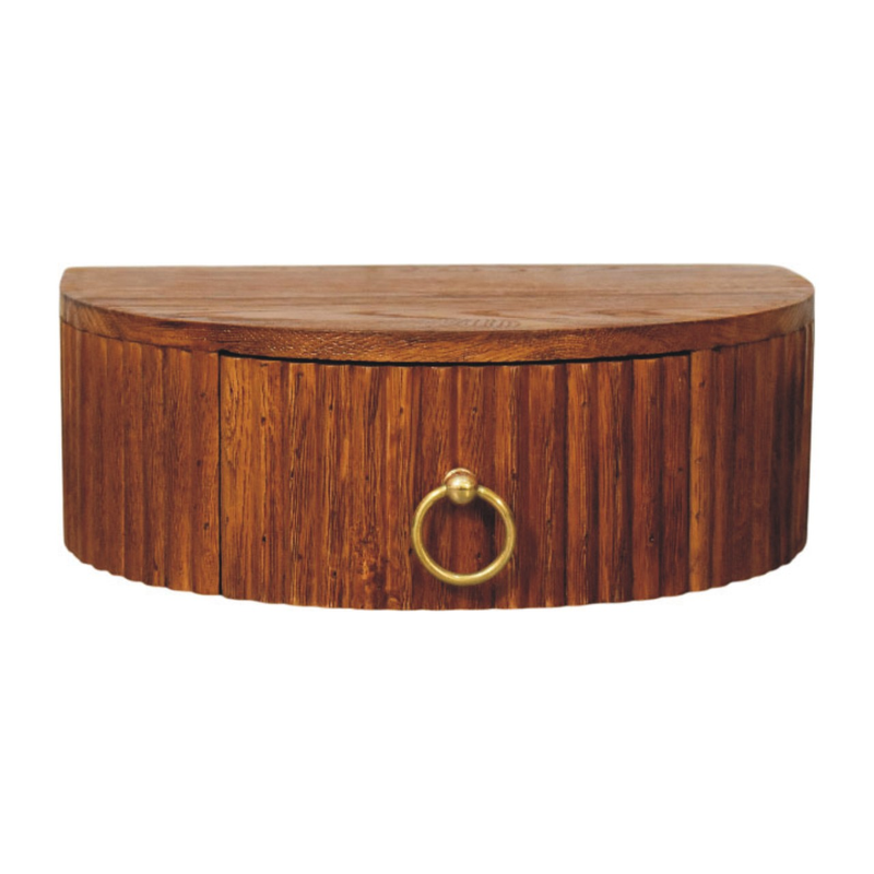 Artisan Furniture Solid Wood Ring Pull Wall Nightstand, 1 Drawer, Brown