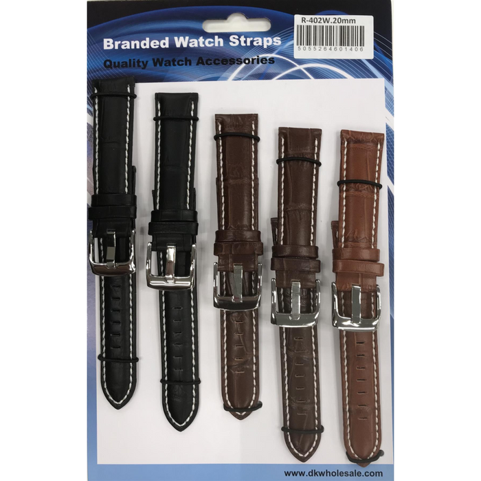 R-402W Quality Leather Padded watch straps with Stitching 22MM