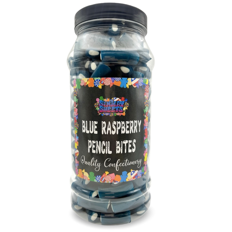 Blue Raspberry Pencil Bites Retro Gummy Sweets Gift Jar - 675g