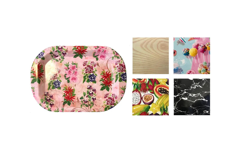 Plastic Rounded Rectangle Serving Tray With Printed Design Assorted Designs