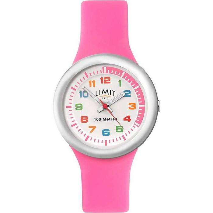 Limit Girls Analogue 100M Water Resistant, White Dial, Pink Silicone Strap Watch
