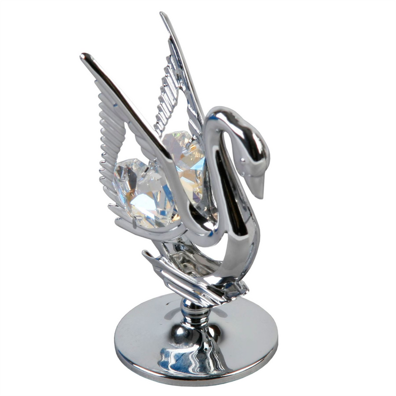 Crystocraft Chrome Plated Swan Ornament With Crystal