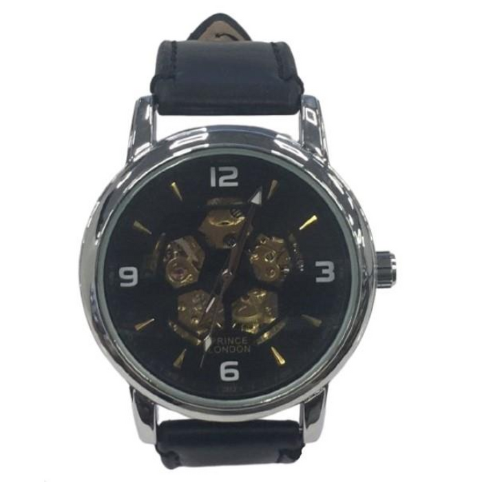 NY London Mens Automatic Dial Analogue Gold/Black Leather Strap Watch