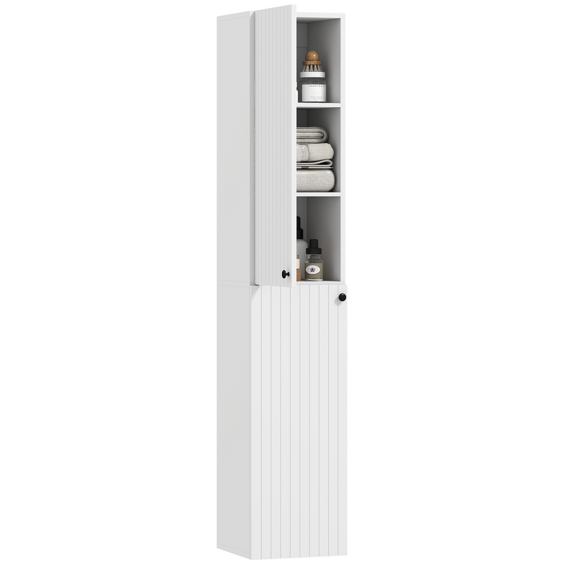 HOMCOM Wall Mounted Slim Bathroom Storage Cabinet with 6-Tier Shelf White