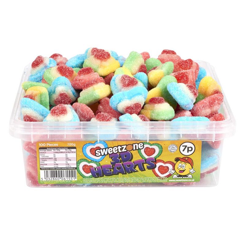 Fizzy 3D Hearts 700g Tub Sweets