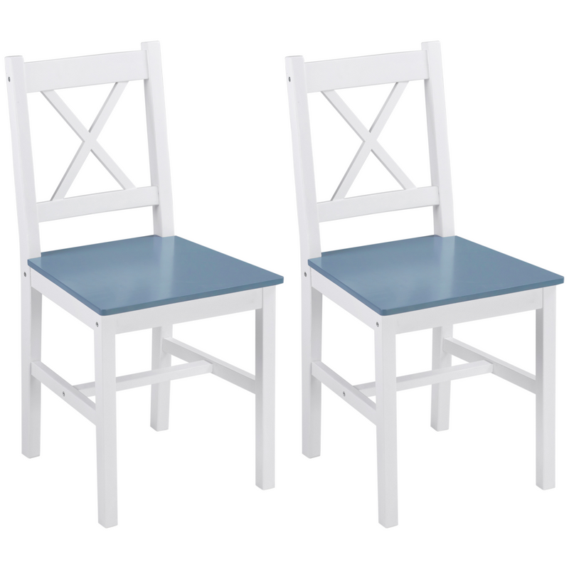Dining Chairs Set of 2, Pine Wood Frame, Cross Back for Kitchen White
