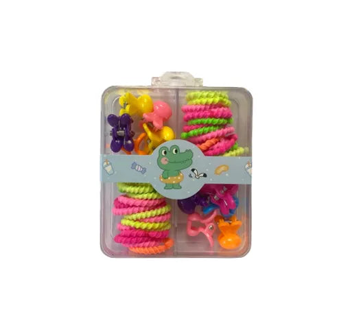 Mini Bo x Of 3 Assorted Flower Rabbit Hair Accessories Clips And Elastic Bands 1.5 – Assorted Colours