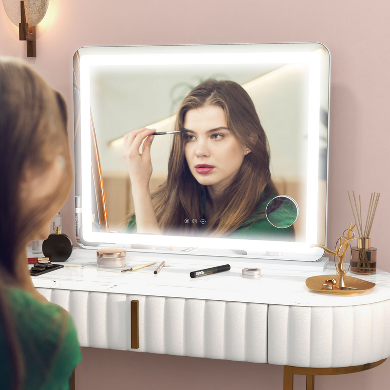 Vanity Mirror White Glass Metal Large Size 50,000-hour LED lifespan
