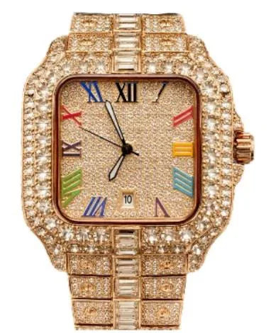 NY London Mens Fashion Bling Assorted Watch Dated Square RoseGold Dial RoseGold Bracelet Watch