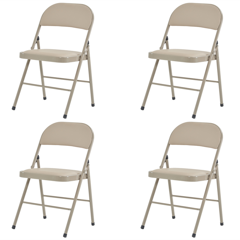 4pcs Elegant Foldable Iron & PVC Chairs for Convention & Exhibition  Light  Brown