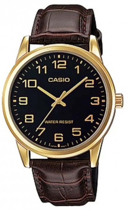 Casio Men's Analogue Brown Leather Strap Watch MTP-V001GL-1BUDF