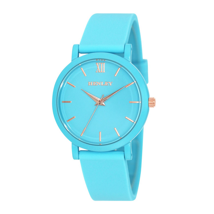 Henley Ladies Coloured Case Silicone Sports Watch Blue H06178.6