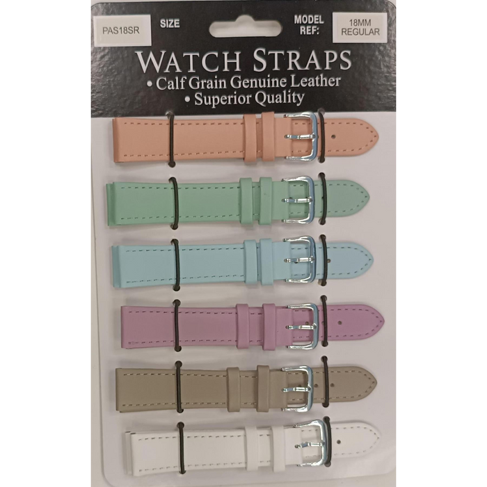PASSR Sun Mixed Pastille Colour Calf Leather Watch Straps Regular card of 6 - Silver Buckle