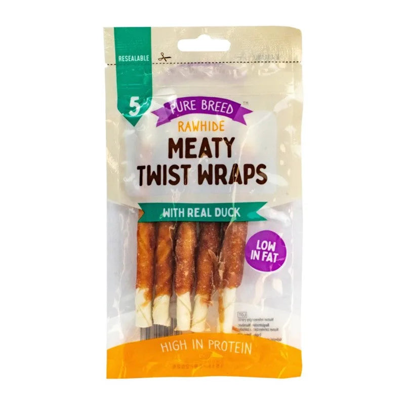 Pet Dog Treats Meaty Twist Wraps With Real Duck 5 Pack Duck Flavour