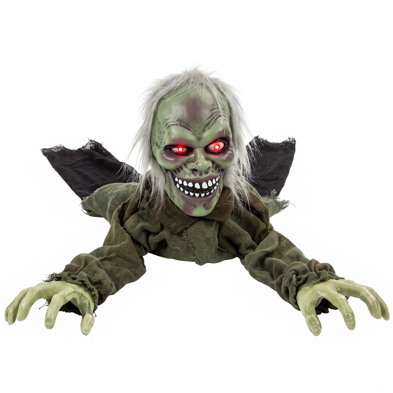 HOMCOM Halloween Decoration Halloween Animatronic Crawling Zombie with Light-Up Eyes and Creepy Sound