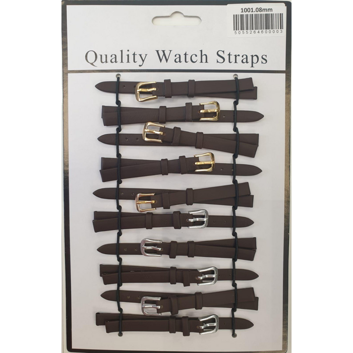 Brown Leather Watch Straps Pk10 size 8mm 1001BK