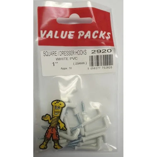 1" Square Pvc Dresser Hooks White