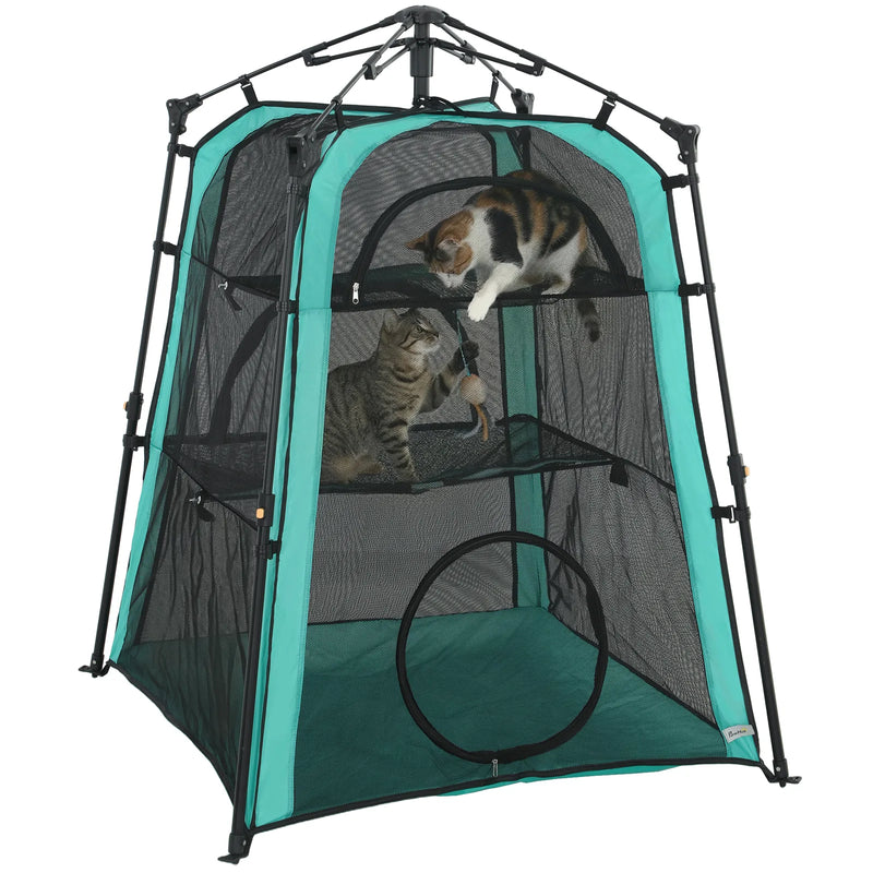 PawHut Cat Tent, 3-Tier Portable Pet Tent for Indoor Outdoor, Cat House with Multi-Door, Carry Bag, Breathable Mesh