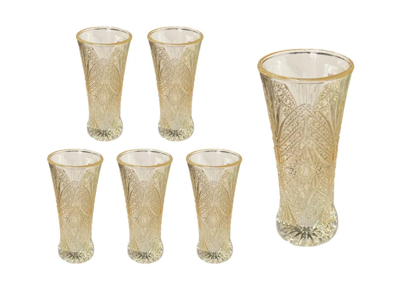 Small Half Pint Decorated Drinking Glass Set Of 6 Yellow Rose Gold (Parcel Plus Rate)