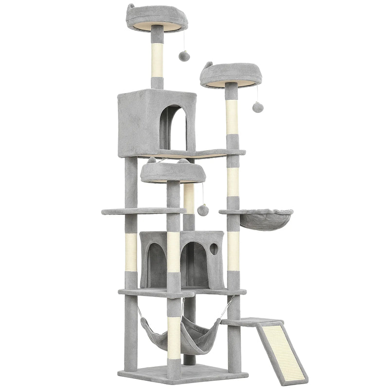 PawHut Cat Tree, 192 cm Large Multi-Level Cat Tower for Indoor Kittens with 8 Scratching Posts, 3 Plush Beds, 2 Hammocks