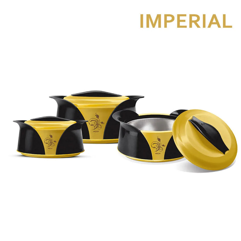 Imperial Insulated Casserole Set 3 Pieces 1.0 1.5 2.5 Litre Black Yellow Gold