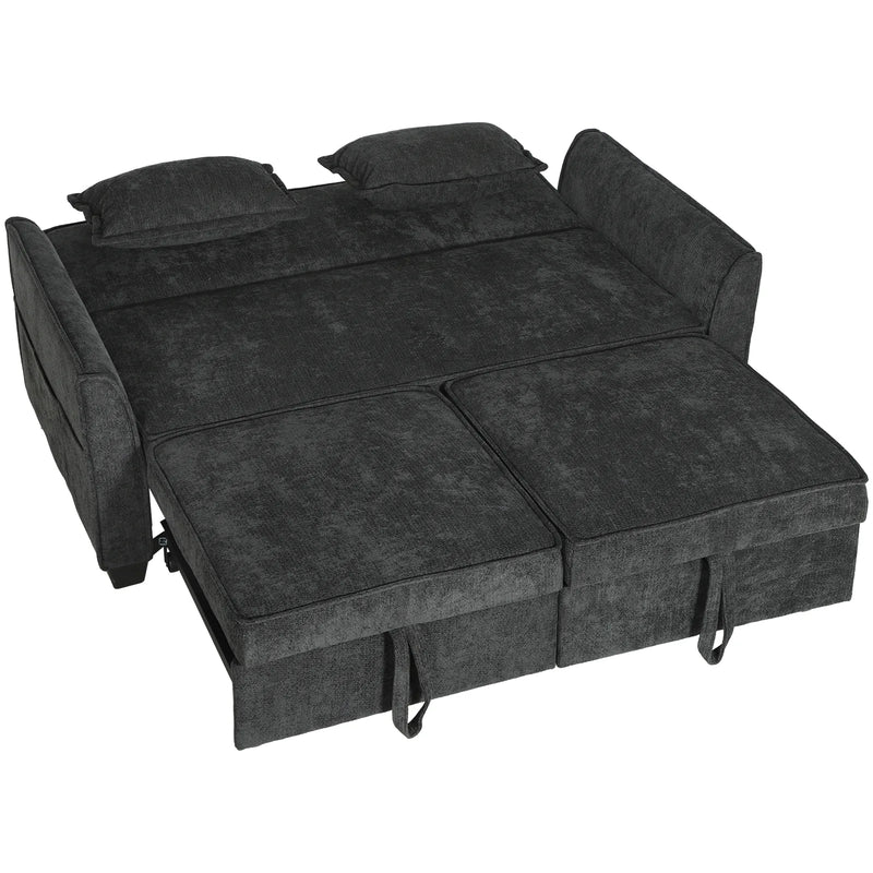HOMCOM 2 Seater Sofa Bed, 4-in-1 L-Shaped Convertible Pull-Out Sleeper Sofa with Adjustable Backrest and Side Pockets, Black