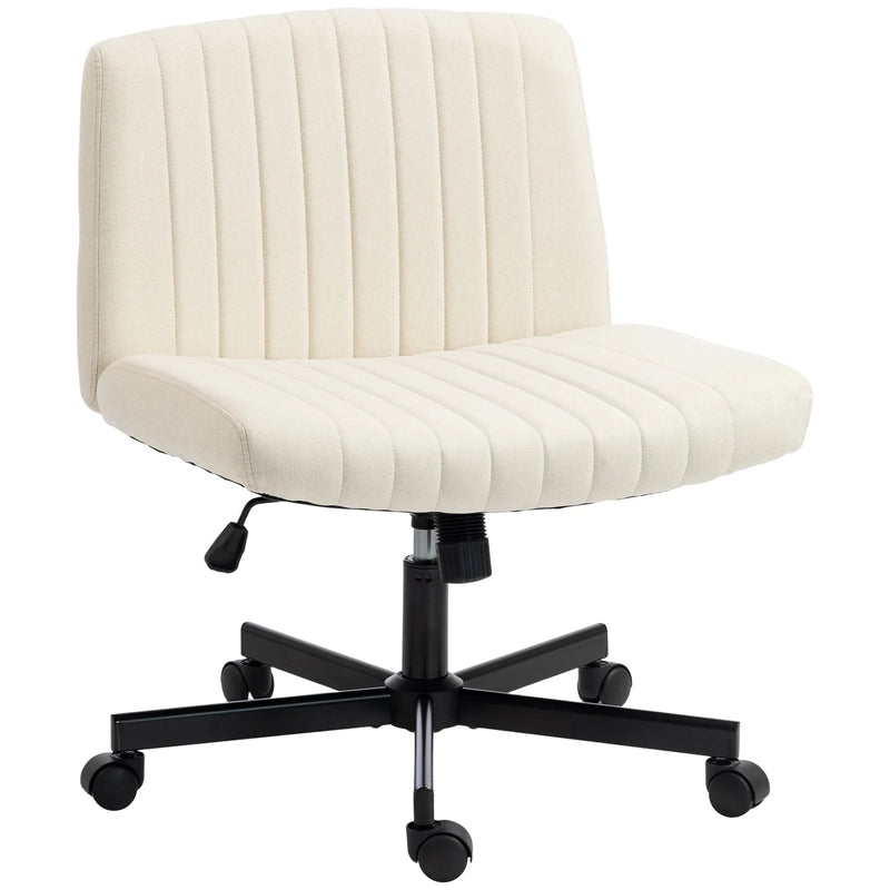HOMCOM Imitation Linen Criss Cross Legged Desk Chair, Armless Office Chair with Wheels, Green