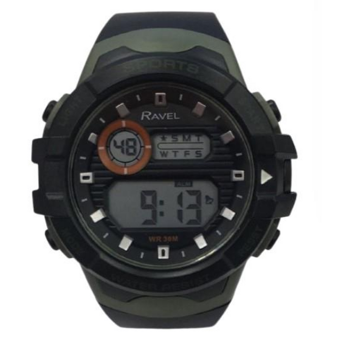 Ravel Mens 3ATM Digital Sports Black/Green Watch RDG.14.31