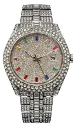 NY London Mens Fashion Bling Assorted Watch Dated Round Silver Dial Silver Bracelet Watch